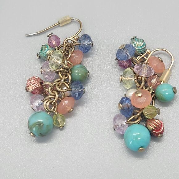 Matched Set Summer Breeze Beaded Necklace & Dangle Earrings Avon Gold Aqua Boho - Picture 6 of 9